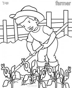 a coloring page with an image of a farmer