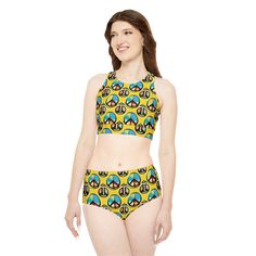 L Bust width, in 20.25 Under-bust width, in 17.00 - 18.50 Waist width, in 15.75 Hips width, in 21.25 This full-coverage bikini set combines an athletic style with high-end comfort. Thanks to its 4-way stretch fabric blend (82% polyester, 18% spandex), it delivers unmatched comfort for peak performance in the water. Each set comes with a high-waisted cut for timeless style. .: Material: 82% microfiber polyester, 18% spandex\n.: Durable and stretchy fabric (7.5 oz /yd² (250 g/mn.: Comes in a set o Adjustable Sleeveless Swimwear For Pool, Adjustable Yellow Swimwear For The Pool, Retro Yellow Swimwear For Sunbathing, Retro Printed Stretch Swimwear, 4 Directions, Athletic Style, 4 Way Stretch Fabric, Athletic Fashion, Peak Performance