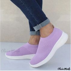 Olivia Mark - Casual Breathable Flyknit Sneakers for Leisure and Sports Lightweight Casual Sneakers With Round Toe, Sporty Non-slip Stretch Sneakers, Sporty Stretch Sneakers With Non-slip Sole, Sporty Stretch Non-slip Sneakers, Comfortable Stretch Slip-on Sneakers For Sports, Pink Casual Slip-on Sneakers For Sports, Casual Pink Slip-on Sneakers For Sports, Breathable Stretch Sneakers For Light Exercise, Sporty Purple Sneakers