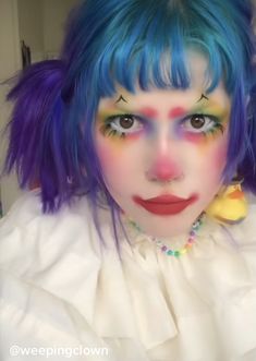 Kidcore Eye Makeup, Clowns Makeup Cute, Clown Makeup Traditional, Clown Hairstyles Short Hair, Soft Clowncore Makeup, Clown Alt Makeup, Clown Makeup Pastel, Clowncore Makeup Male