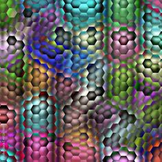 an abstract background with hexagonal shapes in multi - colored colors, including blue, green, pink, and yellow