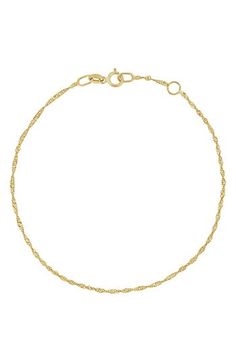 Twist up your stack with this chain-link bracelet handcrafted from 14-karat gold. 14k gold Made in Italy Delicate Chain Yellow Gold-plated Bracelet, Yellow Gold-plated Bracelet With Delicate Chain, Delicate 14k Yellow Gold Chain Bracelet, Delicate Yellow Gold-plated Chain Bracelet, Dainty Link Yellow Gold Bracelet, Dainty Yellow Gold Link Bracelet, Dainty 14k Gold Link Bracelet, 14k Gold Oval Link Bracelet With Delicate Chain, 14k Gold Filled Yellow Gold Jubilee Chain Bracelet