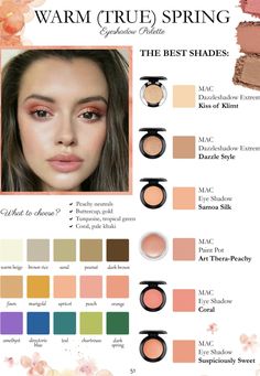 Spring Tone Skin, Hot Spring Color Palette, Makeup For True Spring, True Spring Eye Makeup, Warm Spring Eyeshadow, True Spring Makeup Palette, True Spring Color Palette Makeup, Warm Spring Color Palette Makeup, Spring Palette Makeup