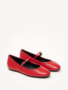 With The Margherita, we took a classic Mary Jane silhouette and added a durable rubber gommini sole to make a flat you can wear all over the city. Made in Tuscany from supple nappa leather, it looks chic with or without socks—so you can wear it throughout the year. Red Leather Ballet Flats For Formal Occasions, Red Leather Ballet Flats With Leather Sole, Formal Leather Ballet Flats With Red Sole, Red Leather Ballet Flats With Red Sole, Red Leather Flats With Low Heel, Red Ballet Flats With Round Toe For Formal Events, Leather Ballet Flats With Red Sole And Almond Toe, Red Leather Closed Toe Ballet Flats, Red Leather Flats With Round Toe