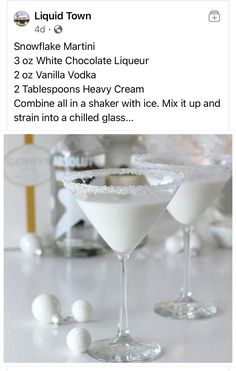 two martini glasses filled with white chocolate liqueur