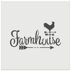 the word farmhouse with a rooster and an arrow