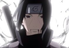 an anime character with long black hair and red eyes, wearing a hood over his head