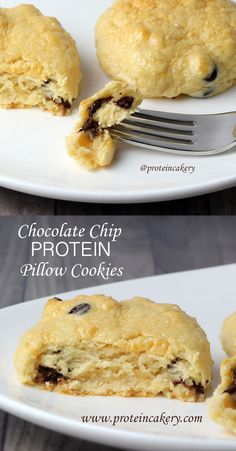 chocolate chip protein cookie bites on a plate with a fork