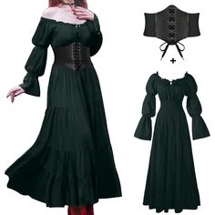 PRICES MAY VARY. ★BEST HALLOWEEN COSTUMES FOR WOMEN: Designed for Medieval Renaissance Victorian! A versatile bohemian style Irish chemise dress that can be worn as part of your renaissance fair maiden, gypsy, or peasant costume and as a casual everyday dress. Use as an underskirt with a corset or waist cincher for the perfect steampunk cosplay. Wear it alone for Halloween cosplay, beach destination weddings, and casual pirate inspired outfits! ★DETAILS: Puff sleeve Victorian fairy dress for wom Black Middle Ages Dress, Medieval Queen Dress Black, Pirate Inspired Outfits, Fairy Dresses For Women, Gothic Pirate, Vintage Corset Dress, Peasant Costume, Gothic Gowns, Irish Fairy