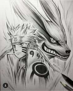 a drawing of naruto and his wolf friend