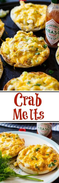 crab meat pizzas on a plate with ketchup and mustard in the background