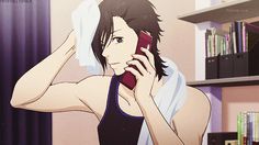 an anime character talking on a cell phone