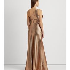 Ralph Lauren Metallic Gold One Shoulder Gown , This Dress Was Alter To Fit A 5.3 Persons Height Blue White Floral Dress, Gold Gown, White Halter Dress, Navy Lace Dress, Coctail Dresses, Tunic Shirt Dress, Sleeveless Shirt Dress, Sequin Evening Dresses, One Shoulder Gown