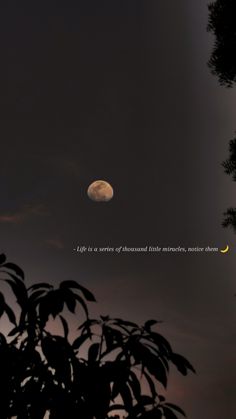 the moon is shining brightly in the night sky with an inspirational quote about life on it