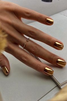 Gold Birthday Nails Nails Metallic Chrome, Nagellack Trends, Golden Nails, Gold Nail Polish, Nagel Tips, Gold Nail, Blue Nail, Metallic Nails, Fall Nail Colors