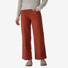 Designed for daily comfort, these straight-leg, high-rise pants have a touch of stretch and are made from 99% Cotton in Conversion, which supports farmers on the path to organic certification. Made in a Fair Trade Certified™ factory. | Patagonia Women's Wide-Leg Corduroy Pants in Burnished Red, Size 4 - Casual Pants Corduroy Pants Women, Pants Corduroy, Cords Pants, Simple Fits, High Rise Pants, Women Pants Casual, Patagonia Womens, Corduroy Pants, Bottoms Pants