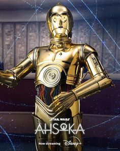 a star wars character is standing in front of a screen with the words ahsoka on it