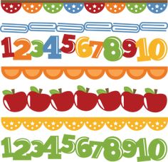 a set of numbers and symbols with apples