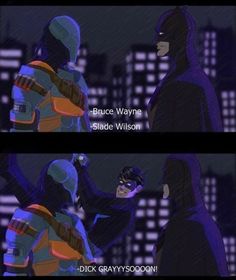 batman and bruce wayne in the dark knight animated movie, with caption that reads