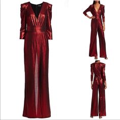 Excellent Gently Used Condition 95% Polyester 5% Spandex 3/4 Sleeve 28” Chest 58” Length Questions? Leave A Comment Below! Metallic Jumpsuit, Metallic Jumpsuits, Black Red, Pant Jumpsuit, Jumpsuit Romper, Black And Red, Pants For Women, Jumpsuit, Rompers