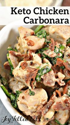 chicken and spinach casserole in a white bowl with the title text above it