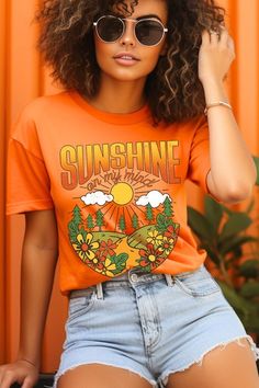 Sunshine On My Mind Nature Graphic T Shirts.Unisex Crew Neck Short Sleeve Tees.Crafted from premium materials, tailored to your lifestyle, ensuring a comfortable fit for any occasion.Family Group Uniforms Birthday Party Gift Concert Festival Events.High Quality Direct To Film Printed Graphic Design.100%COTTON,HEATHER(52%COTTON,48%POLY),ATH.HEATHER,BLACK HEATHER(90%COTTON,10%POLY)NICARAGUAMade In: Nicaragua Orange Letter Print T-shirt For Spring, Summer Orange Tops With Slogan, Orange Graphic Tee With Slogan, Orange Short Sleeve Top With Slogan, Orange Cotton T-shirt With Slogan, Sunshine On My Mind, Sweater Hat, Concert Festival, Orange Design