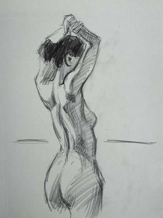 a pencil drawing of a woman holding her head in the air with one hand on her head