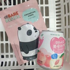 a package of bear bears next to a canned drink in a laundry basket with the label on it