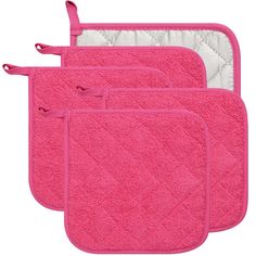 PRICES MAY VARY. Cotton Set includes 5 potholders measure 7 inch long by 7 inch wide. Large size provides heat protection, high heat resistance allows you to remove dishes from the oven and hot pots from the stove. 100% terry looped cotton on one side and a heat resistant silverstone lining on the other. Quilting allows for easy flexibility in this potholder, offer durability and grip. Hanging loop for easy storage. Ideal for hot pan holder, microwave splatter guard, spoon rest, jar opener, triv Silicone Pot Holders, Splatter Guard, Jar Opener, Kitchen Gloves, Baking Set, Pink Kitchen, Clean Machine, Cotton Set, Kitchen Linens