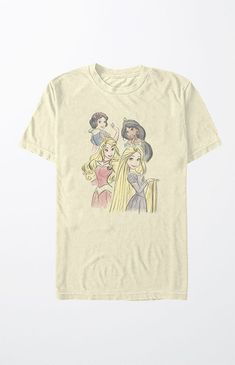 magic mirror, on the wall - what is the fairest disney shirt of all. add a little disney magic to your day with this officially licensed disney apparel! this super cute tee features short sleeves, a crew neckline, and a custom front graphic. solid color tee short sleeves crew neckline front graphic regular fit FIFTH SUN Womens Disney Princess Sketch T-Shirt - Natural size XL Disney Short Sleeve Pre-shrunk T-shirt, Disney Pre-shrunk Short Sleeve T-shirt, Disney Character Print T-shirt For Fan Events, Disney Character Print T-shirt For Disney Fan Events, Disney Fan Merchandise Short Sleeve Tops, Disney Short Sleeve Tops For Fan Merchandise, Disney Princess Sketches, Princess Sketches, Disney Anniversary