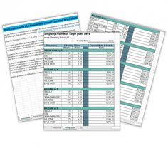 two sheets of paper with numbers and times for each item in the form of a spreadsheet