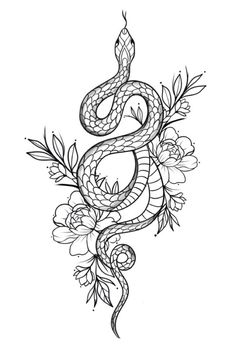 a snake and flowers tattoo design