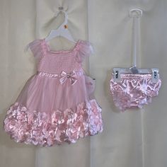 Nannette Pink Two Piece Dress Set With 12 Month Girls Pink Dress With Pink Bloomers. Nwt New With Tags. Beautiful Die-Cut Flower Details. Bubble Mesh Skirt With Flutter Die-Cut Flower Border. Button Up Back Closure, Bow On Waiste With Rhinestone. Summer Dress-up Sets With Ruffles, Fitted Sets For Spring Dress-up, Fitted Sets For Dress-up In Spring, Fitted Sets For Dress-up Occasions In Spring, Spring Baptism Ruffled Sets, Pink Dress-up Sets For Spring, Cute Spring Baptism Set, Pink Two Piece Dress, Pink Bloomers