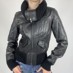 Size M (fits like S) Condition 9/10 Shell 100% real leather lining 100% polyester ribbons 100% acrylic Armlength 54 cm / 21 inches Length 56 cm / 22 inches Width 43 cm / 17 inches 908g J126/J11 Fitted Leather Jacket For Cold Weather, Trendy Leather Jacket For Cold Weather, Big Leather Jacket Outfit, Y2k Leather Jacket, Leather Jacket Outfits, Y2k Jacket, Winter Fits, Y2k Black, Jacket Outfits