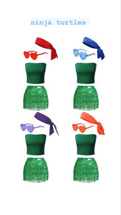 a poster with different types of sunglasses on it's sides and the words ninja turtles above them