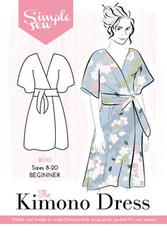 Sew Kimono, Kimono Dress Pattern, Style Dress Patterns, Kimono Style Dress, Kimono Wrap Dress, Sewing Dress, Dress Patterns Free