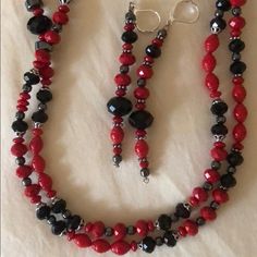 Black And Red Beaded Earrings And Necklace. Super Closings. Handmade. Never Worn. Red Beaded Earrings, Earrings And Necklace, Black Necklace, Christmas Jewelry, Necklace And Earrings, Earrings Color, Beaded Earrings, Womens Jewelry Necklace, Black Red