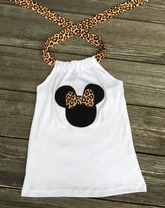 Leopard Print Minnie Mouse Halter Top Leopard Minnie Mouse, Minnie Mouse Theme Birthday, Minnie Mouse Applique, Mouse Applique, Bug Clothing, Disney Outfits Women, Minnie Mouse Theme, Baby Minnie, Girls Boutique