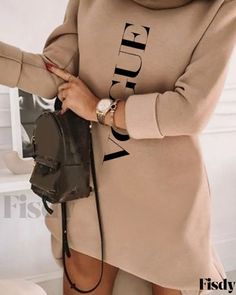 Fisdy - Sudadera de manga larga Vestido con Estiloso estampado de letras Long Sleeve Mini Dress Casual, Oversized Sweatshirt Dress, Long Sleeve Sweatshirt Dress, Backless Evening Dress, Stylish Letters, Hooded Dress, Long Sleeve Sweater Dress, Dress Spring, Long Sleeve Sweatshirt