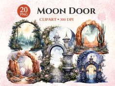 the moon door clipart bundle is shown