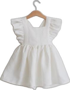 Girl's Clothing white / 4-5Y Linen Ruffle Sleeve Kids Dresses Sleeveless Ruffle Hem Dress For Dress-up, Solid Color Summer Sleeveless Dress With Ruffles, Sleeveless Cotton Ruffle Dress, Sleeveless Cotton Ruffle Summer Dress, Sleeveless Dress With Smocked Back For Playdate, White Sundress With Tie Back And Ruffled Straps, Cute Sleeveless Solid Color Dress, Cute Sleeveless Pinafore Dress For Playtime, Summer Twirl Dress With Ruffles For Playtime