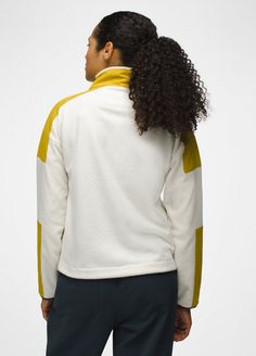 Layer on this color-blocked lightweight fleece jacket when temperatures dip. White Track Jacket With Contrast Color For Fall, White Functional Fleece Track Jacket, White Fleece Sports Jacket For Fall, White Fleece Jacket For Fall Sports, White Winter Track Jacket With Contrast Color, White Winter Track Jacket With Contrast Panels, Sporty Fleece Outerwear With Color Block, White Fleece Track Jacket For Outdoor, Functional White Fleece Outerwear