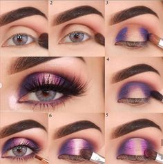 Revolution Design, Purple Eyeshadow Looks, Easy Eye Makeup Tutorial, Eyeshadow Tutorial For Beginners, Eyeshadow For Blue Eyes, Prom Eye Makeup, Makeup Tutorial Step By Step, Purple Eye Makeup