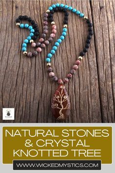 The chain length is approximately 33.8 inches (86cm) in length and can be worn long or double-wrapped for a choker look. Choose from 5 lovely variations, or mix and match for a layered look! #NaturalStones #CrystalTree #KnottedTree #CrystalDecor #HomeDecor #NatureInspired #ElegantDecor #CrystalHealing #PositiveEnergy Crystal Tree, Crystal Decor, Semi Precious Stones, Elegant Decor, Style Necklace, Nature Jewelry, Tree Of Life, Chain Lengths, Life Style