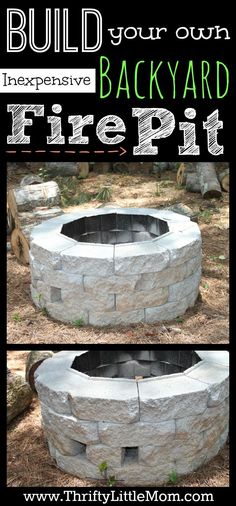 an outdoor fire pit made out of concrete blocks and bricks with text overlay that reads build your own