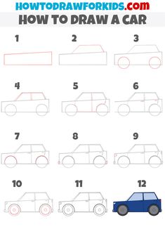 how to draw a car for kids step by step drawing instructions and worksheet