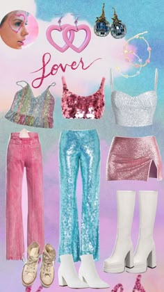 four different types of clothing and shoes are shown in this image with the words love on it