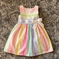 Brand: Iris & Ivy Size: 3t Color: White, Gold, Pink, Green, Blue, Yellow Fabric - Dress: 65% Polyester, 35% Rayon - Lining: 100% Polyester Comes From A Smoke-Free, Dog-Friendly Household. Rainbow Summer Dresses For Playtime, Rainbow Summer Dress For Playtime, Summer Rainbow Playtime Dress, Rainbow Cotton Dresses For Spring, Spring Rainbow Cotton Dresses, Rainbow Cotton Dress For Playtime, Rainbow Cotton Playtime Dress, Summer Rainbow Dress For Dress-up, Rainbow Dresses For Summer Dress-up