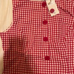 Adorable, New With Tags Mini Dress! Buttons Down The Front And Beautiful Boat Neck Line Red Sleeveless Plaid Dress For Summer, Sleeveless Red Plaid Dress For Summer, Red Sleeveless Plaid Dress For Spring, Gingham Mini Dress, Dress With Buttons, Dress Buttons, Dresses Red, Red Gingham, Gingham Dress