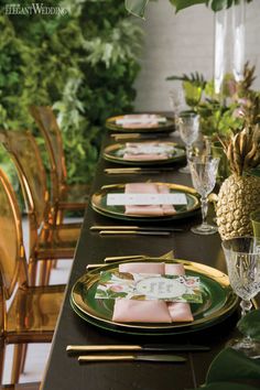 the table is set with place settings for four